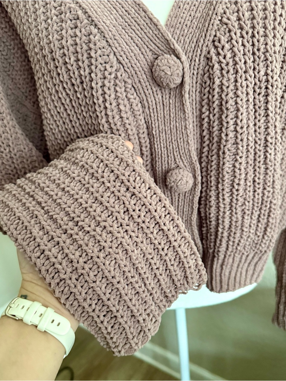 POL Chunky Chenille Knit Button Cardigan Taupe Brown Size Small - Picture 6 of 13